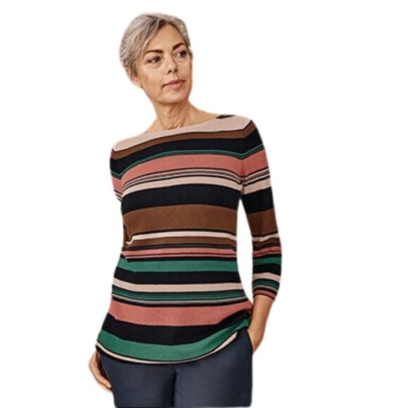 J. Jill Striped 3/4 Sleeve Knit Sweater - A28 - Picture 2 of 6